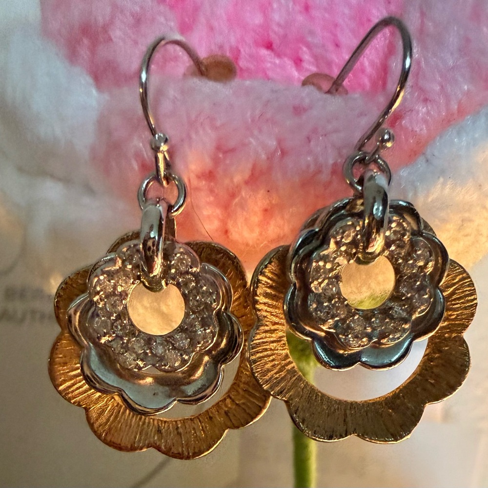 Elegant Gold and Silver Floral Earrings